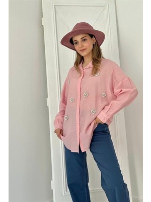 Elbee Fashion Woman 8 Parça Taşlı Gömlek - Pembe