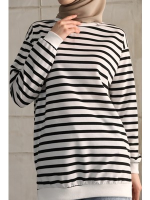 Sevenline Iki Iplikli Tesettür Tunik Çizgili Sweatshirt