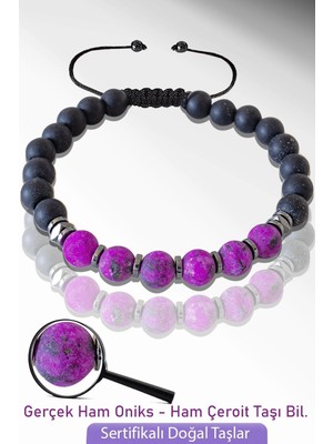 Tesbih Atölyesi Sertifikalı Doğal Ham Oniks - Çeroit Taşı Bileklik - Ayarlamalı