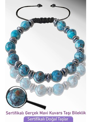Tesbih Atölyesi Sertifikalı Gerçek Ham Işlenmemiş Mavi Kuvars Taşı Bileklik - Ayarlamalı