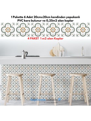 Trendpoint Kendinden Yapışkanlı Pvc Sticker 6ADET 20CM×20CM Mutfak Banyo Duvar Zemin Kaplama