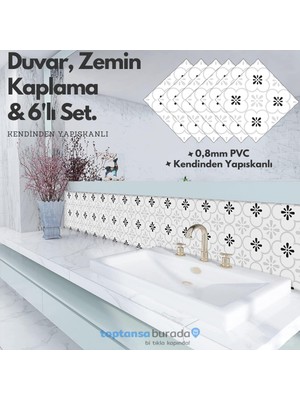 Trendpoint Kendinden Yapışkanlı Pvc Sticker 6ADET 20CM×20CM Mutfak Banyo Duvar Zemin Kaplama