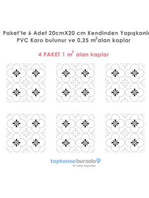 Trendpoint Kendinden Yapışkanlı Pvc Sticker 6ADET 20CM×20CM Mutfak Banyo Duvar Zemin Kaplama