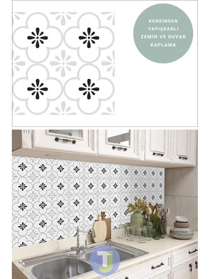 Technojet Kendinden Yapışkanlı Karo Pvc Mutfak Banyo Tezgah Kaplama Sticker 6ADET 20CM×20CM