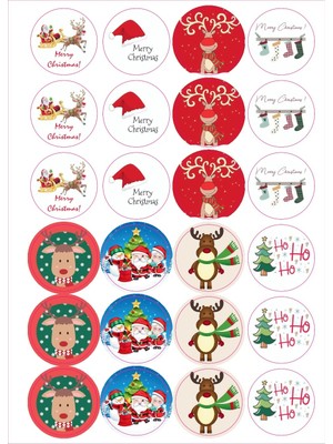 Emtory Home Geyik & Noel Şapkalı Sticker - Yılbaşı Sticker - Paketleme Sticker - Yılbaşı Süsü - Yılbaşı