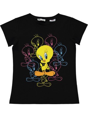 Tweety Kız Çocuk Tişört 10-13 Yaş Siyah