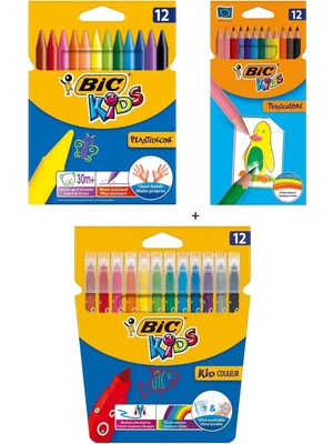 Bic Pastel Boya Kalemi Seti 12'li Çocuklar İçin Yıkanabilir Renkli Kalemler
