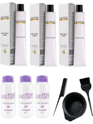 Lil'afix 3 Adet 8/11 Yoğun Küllü Açık Kumral + 3 Adet Liviton Oksidan Krem 60 ml + Boyama Seti
