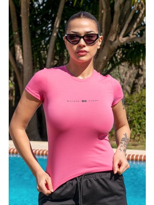 Maison La Femme Pembe Basic Fitted T-Shirt / Vücuda Oturan Kesim