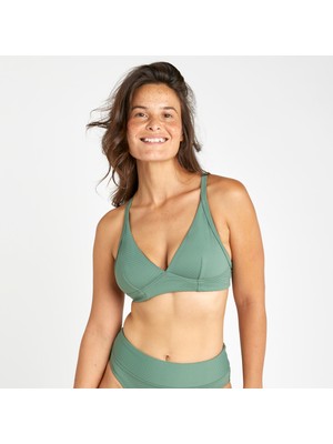 Olaian Kadın Sporcu Kesim V Yaka Bikini Üstü - Haki - BEA