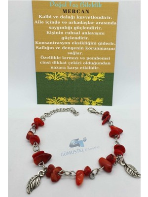 Gümüştel El Sanatları Sertifikalı Mercan Taşı Bileklik Orijinal Doğal Taş Tasarım Bileklik