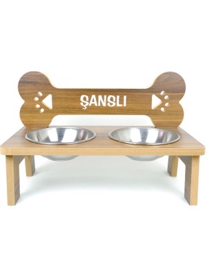 RealWood  Ahşap, Çelik Kaseli Büyük Irk Köpek Mama ve Su Stantı-2*1000 ml.