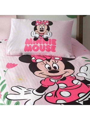 Taç Lisanslı Minnie Mouse Golden Tek Kişilik Pamuk Pike Takımı