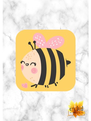 Sevimli Arı Baskılı Özel Tasarım Baskılı Mdf Kare Bardak Altlığı