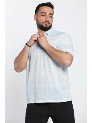 Julude Mavi Polo Yaka Ön Düğme Detaylı Dijital Baskı Likralı Erkek Tişört P-00009223