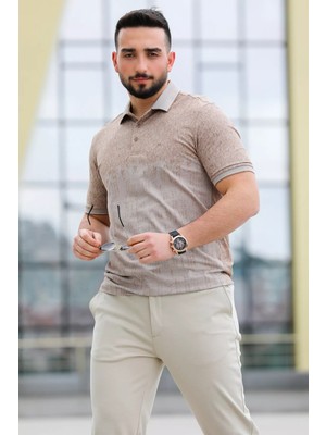 Julude Bej Baskılı Polo Yaka Erkek Tişört P-00009225