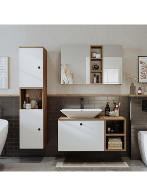 Roomart 95 cm MDF Lavabolu Banyo Dolabı Çekmeceli Tasarım ve Aynalı Üst Dolabı ile Şık Kullanım