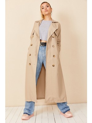 Hakke Şal Yaka Düğmeli Trençkot