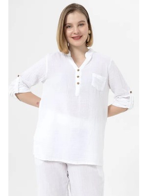 Kurular Tekstil Hakim Yaka Yarımpat Uzunkol Bluz