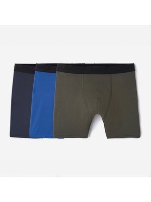 Decathlon Erkek Boxer - Koyu Mavi/Mavi/Haki - 3'Lü Paket