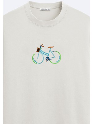 Loss Buttom Ağır Kumaş Bike Nakışlı Oversize T-Shirt