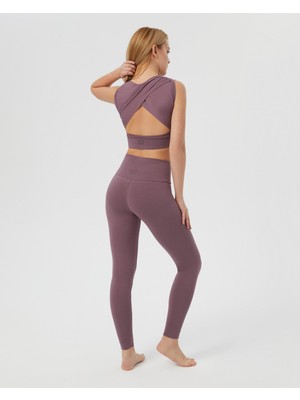 Ayma Active Lila Sırt Dekolteli Drape Detaylı Crop Sırt Pencereli Büstiyer