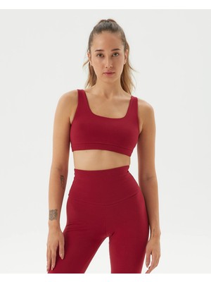 Ayma Active Bordo Organik Pamuk Low Back Bra Sırt Dekolteli Göğüs Pedli Yoga Pilates Sütyeni