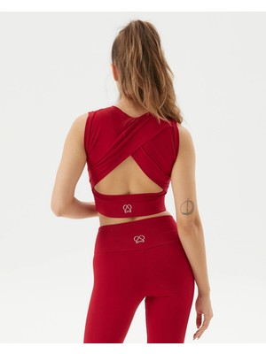 Ayma Active Kırmızı EcoVero Sırt Dekolteli Drape Detaylı Crop Sırt Pencereli Büstiyer