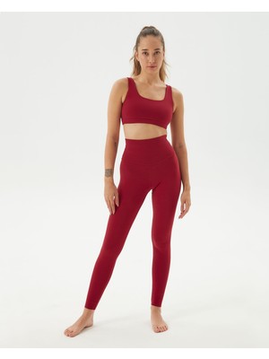 Ayma Active Kadın Bordo Koyu Kırmızı Organik Pamuk Basic Tayt - Gots Sertifikalı, Yüksek Bel, Çift Kat Korsaj, Orta Yoğunluklu Yoga Pilates Taytı