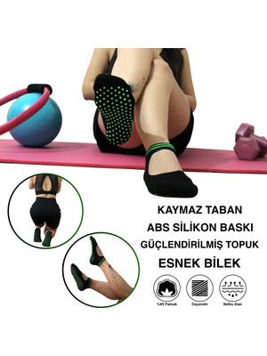 KBS 5 Çift Pamuklu Renkli Kaymaz Taban Silikon Baskılı Yoga Fitness Pilates Ve Aktivite Kadın Çorabı