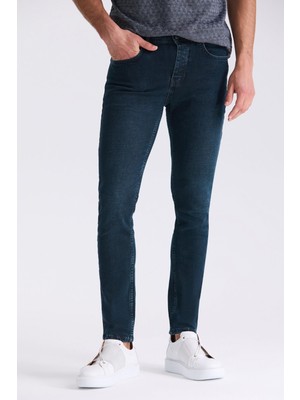 Jakamen Koyu Lacivert Slim Fit Likralı Pamuklu Yıkamalı Jean Kot Pantolon