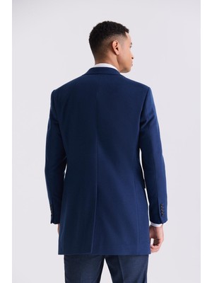 Jakamen Koyu Lacivert Slim Fit Sivri Yaka Kaban