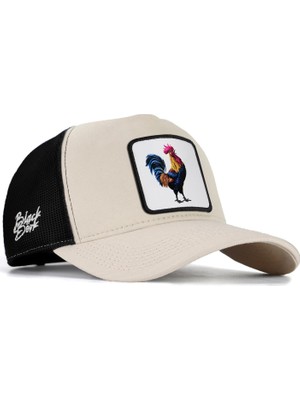BlackBörk Horoz Logolu Bej-Siyah Trucker Şapka