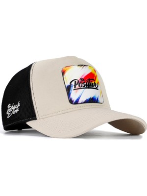 BlackBörk Be Positive Logolu Bej-Siyah Trucker Şapka