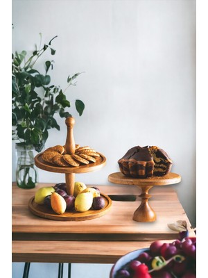 Justwood Justwood 2 Li 2 Katlı Kek Stantı ve 25/14 cm Mummy Pasta Sunumluk Seti
