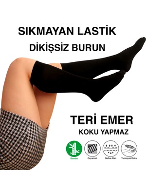 KBS Tek Çift Teni Göstermeyen Yumuşak Dikişsiz Dizaltı Uzun Bambu Kadın Premium Siyah Çorap 36 - 42 Beden