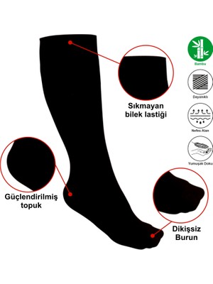 KBS Tek Çift Teni Göstermeyen Yumuşak Dikişsiz Dizaltı Uzun Bambu Kadın Premium Siyah Çorap 36 - 42 Beden