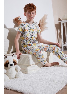 Lela Desenli % 100 Pamuk Bisiklet Yaka Pijama Takımı Erkek Çocuk Pijama Takımı 6651003