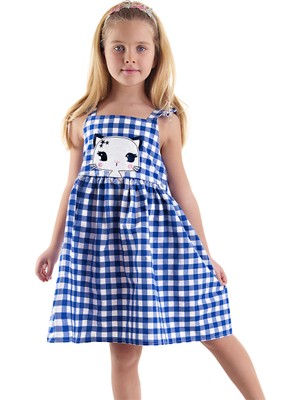 Denokids Yıldız Kedi Kız Çocuk Ekose Elbise