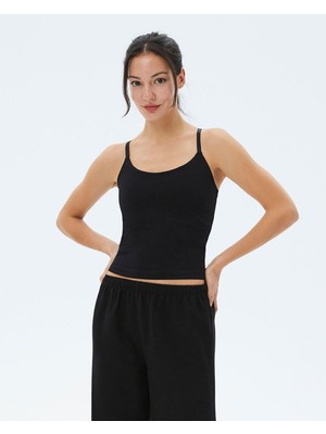 Ayma Active Kadın Siyah Sütyenli Yoga Atlet - GOTS Organik Pamuk, İç Sütyenli, Ayarlanabilir Askılı, Yüzücü Sırtlı, Çıkarılabilir Pedli Spor Atlet