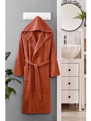 Mira Home Kapüşonlu Unisex Banyo Bornozu &AMP;#37;100 Soft Pamuklu Kahve