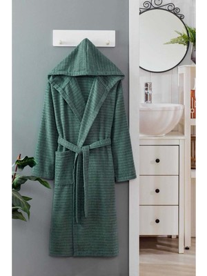 Mira Home Kapüşonlu Unisex Banyo Bornozu &AMP;#37;100 Soft Pamuklu Yeşil