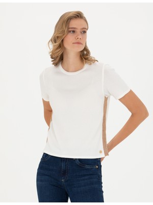 Pierre Cardin Kadın Ekru Slim Fit Bisiklet Yaka Triko Tişört 50278909-VR019