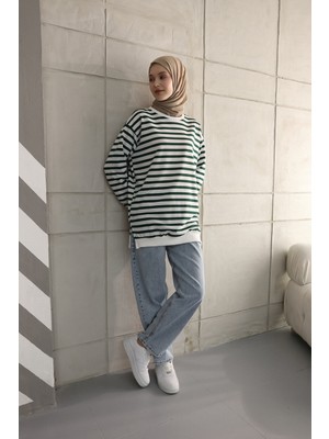 Sevenline Iki Iplikli Tesettür Tunik Çizgili Sweatshirt