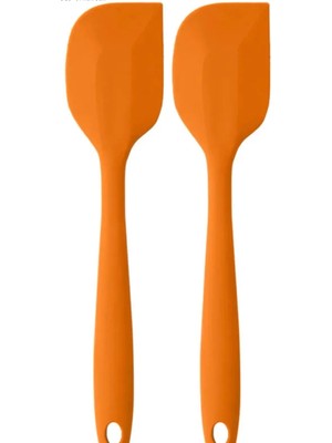 Pink Rose Yanmaz Yapışmaz Silikon Yassı Spatula ,hamur Sıyırıcı 2 li Set Turuncu