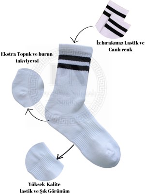 Premium Natural Socks Bambu  Beyaz Tenis Kolej Çizgili Premium Kutulu Dikişsiz Soket Çorap 3'lü