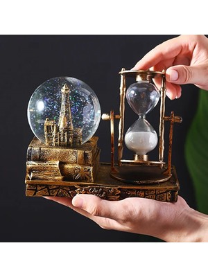 Keyfim Shop Eyfel Işıklı Sulu Kar Küreli Kum Saati Hediyelik Kum Saati