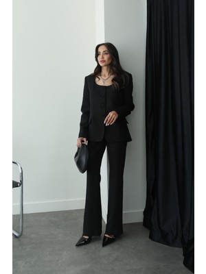 Havoş Siyah Yuvarlak Yaka Ceket Pantolon Takım