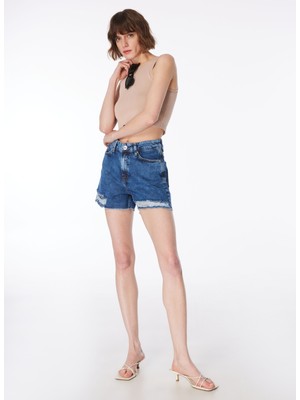 Fabrika Normal Bel Basic Indigo Kadın Şort F4SL-SHT0486
