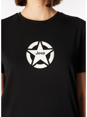 Jeep Siyah Kadın Bisiklet Yaka Basic Baskılı T-Shirt J4SL-TST7030